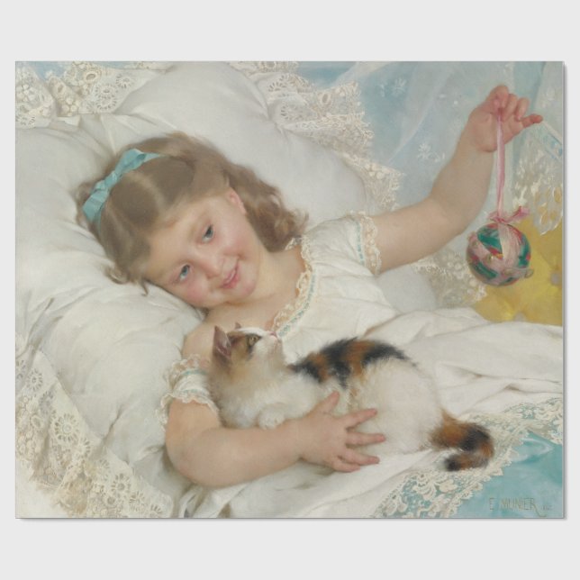 Papel De Presente Menina Bonita Brincando Com Seu Gato De Pet (Munie (Aberto)