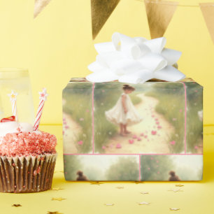 Papel De Presente Menina com Corações Rosa em Caminho de Sujeira