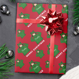 Papel De Presente Menina com Desenho de Natal de Capuz de Sapo Verde
