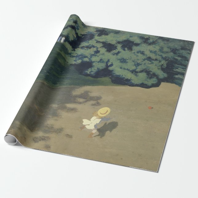 Papel De Presente Menina correndo atrás de uma bola vermelha (infânc (Desenrolado)