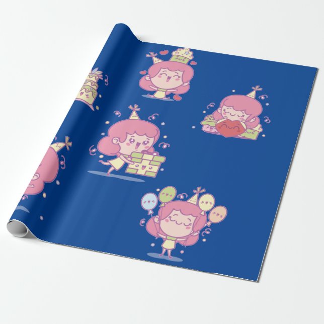 Papel De Presente Menina de aniversário bonita (Desenrolado)
