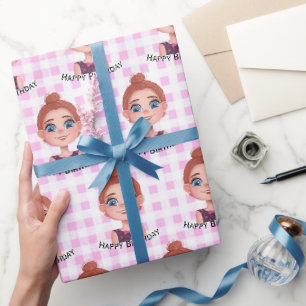 Papel De Presente Menina de aniversário de desenho animado com olhos