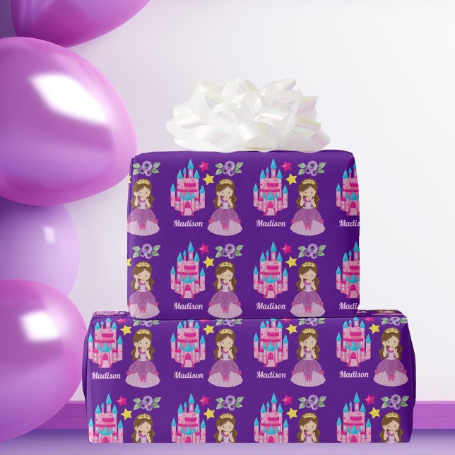 Papel De Presente Menina de Aniversário Púrpura e Púrpura do Castelo (Criador carregado)