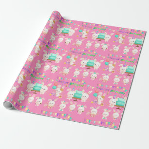 Papel De Presente Menina de coelhos pequena do feliz aniversario