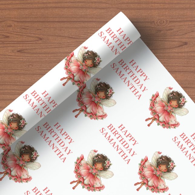 Papel De Presente Menina de Conto de Fadas Moderno Rubor Floral Aniv (Modern Fairy Girl Blush Floral Birthday Wrapping Paper

)