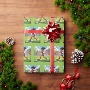Papel De Presente Menina de Desenho Animado Fofo Jogando Futebol