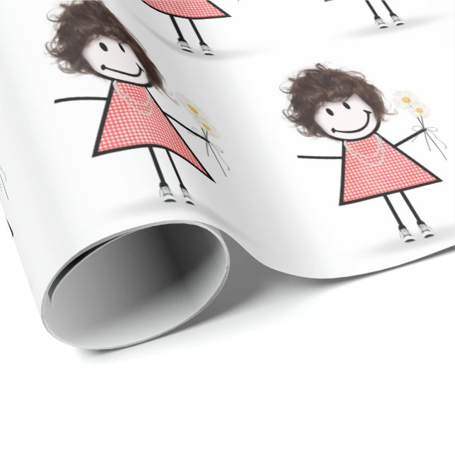 Papel De Presente Menina de palito com tênis em branco (Ponta do rolo)
