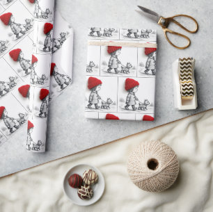 Papel De Presente Menina de Pequeno Porte com Chapéu Vermelho Passea
