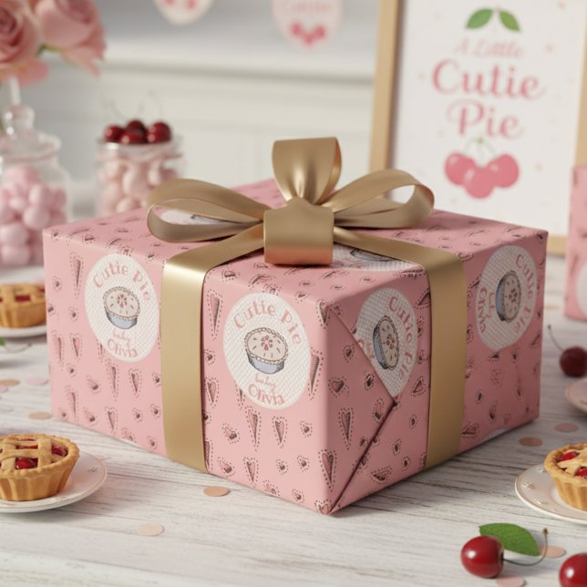 Papel De Presente Menina de Torre Rosa (Boho A Little Cutie Pie Thanksgiving Baby Shower Wrapping Paper for Fall. Autumn Pie and Cute Hearts)