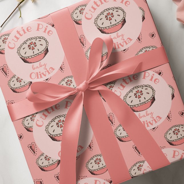 Papel De Presente Menina de Torre Rosa (A Little Cutie Pie Baby Shower Wrapping Paper in Pink. Hand Drawn Pie & Cute Hearts for Fall, Autumn)