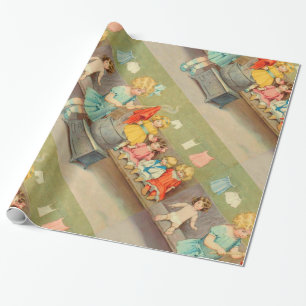 Papel De Presente Menina do vintage que joga com bonecas