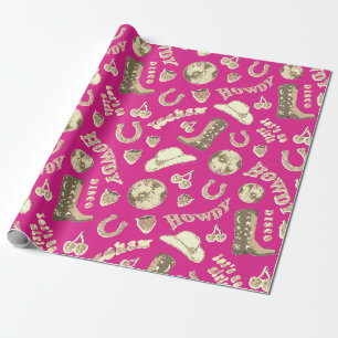 Papel De Presente Menina Dourada rosa e branca, escocesa estética