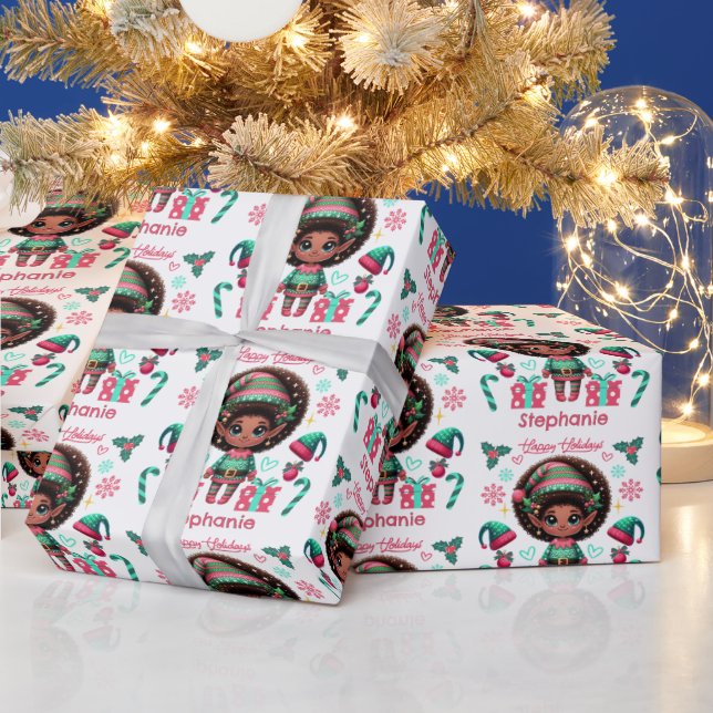 Papel De Presente Menina Elfa Preta Fofa Natal (Feriados)