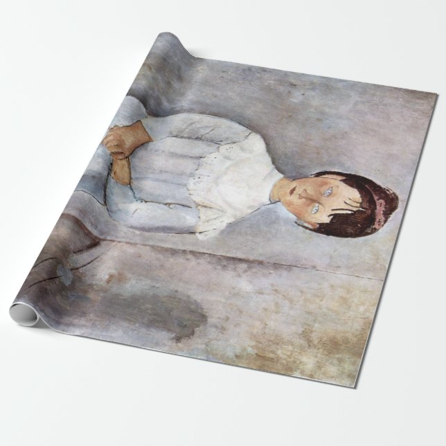 Papel De Presente Menina em Azul, Modigliani (Desenrolado)