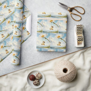 Papel De Presente Menina em um Balanço de Margarida