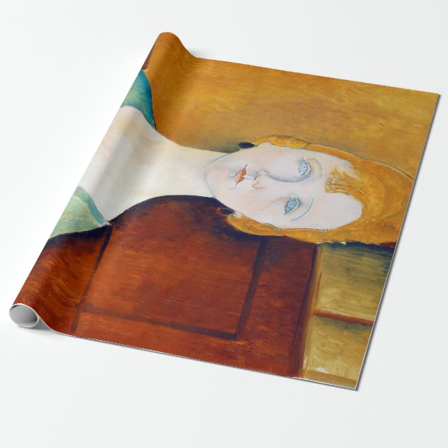 Papel De Presente Menina em uma blusa verde, Modigliani (Desenrolado)