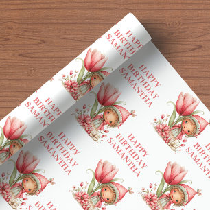 Papel De Presente Menina Fada Caprichosa 4º Aniversário Rosa Pastel