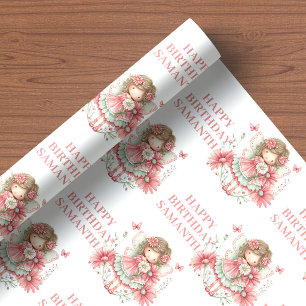 Papel De Presente Menina Fada Caprichosa Beijo Floral Aniversário