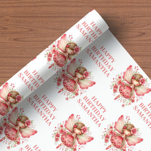 Papel De Presente Menina Fada da Moda Blush Floral Aniversário Embru