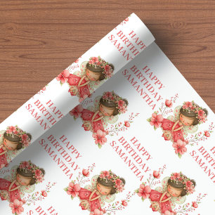 Papel De Presente Menina Fada Pastel Rubor Floral Aniversário Embrul
