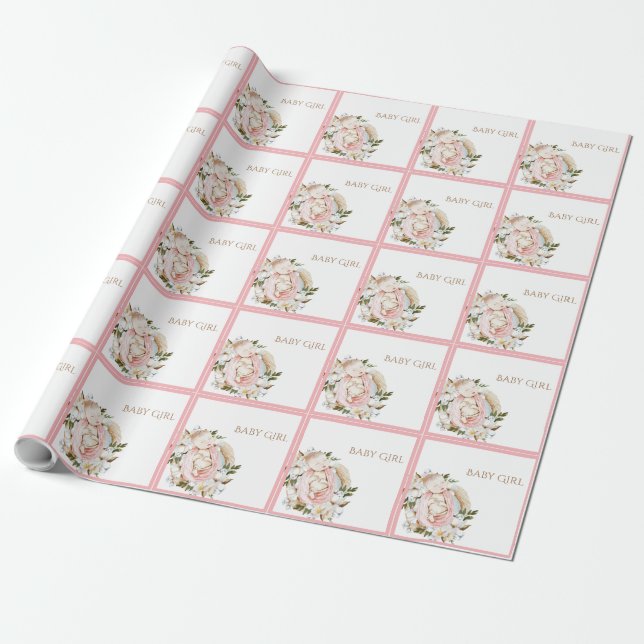 Papel De Presente Menina Floral Rosa bonito (Desenrolado)