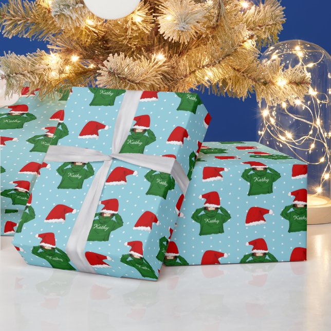 Papel De Presente Menina Fofa com Capuz Verde Chapéu de Papai Noel N (Feriados)