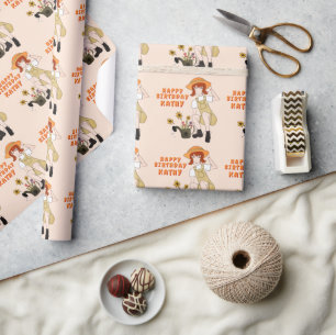 Papel De Presente Menina Jardineira com Girassóis Feliz Aniversário