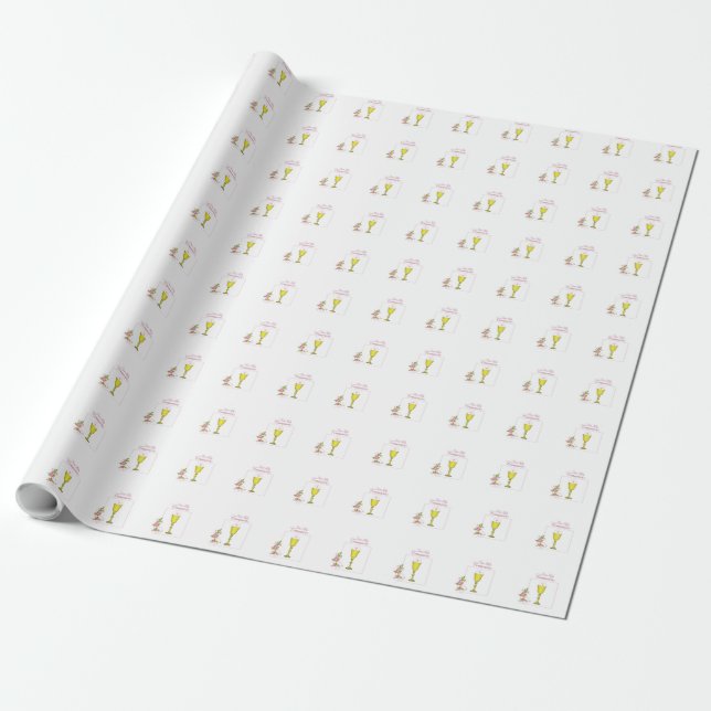 Papel De Presente Menina Rosa Primeira Comunhão, Cálice, Hóstia, Ros (Desenrolado)