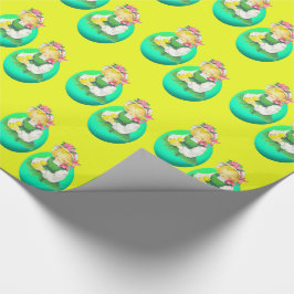Papel De Presente Menina Vintage de Páscoa com Pintinho de Páscoa