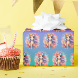 Papel De Presente Meninas bonitinhas Feliz unicórnio de aniversário