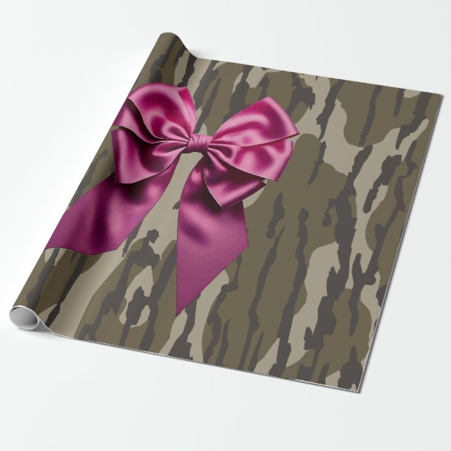 Papel De Presente Meninas Camo Laço Rosa Camuflagem Fundo (Desenrolado)