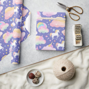 Papel De Presente Meninas de aniversário de unicórnio Cute Roxo