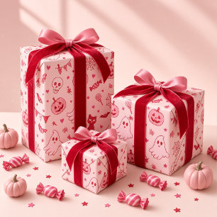Papel De Presente Meninas Fantasmas Cor-de-Rosa Vermelho Assustador
