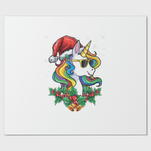 Papel De Presente Meninas Meninos Unicórnio de Natal Xmas Papai Noel