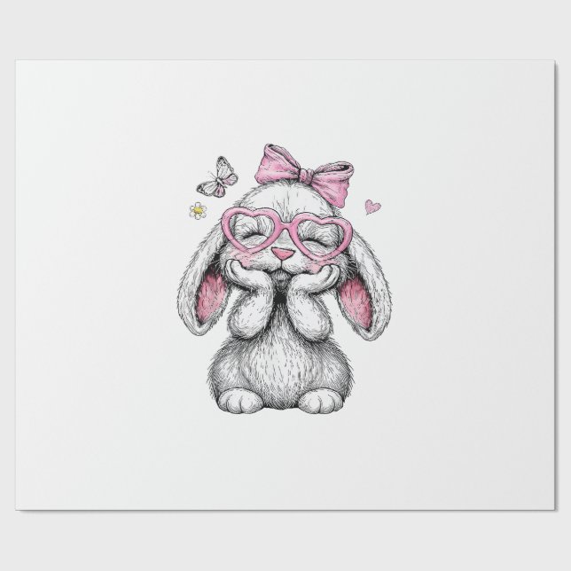 Papel De Presente Meninas Páscoa Bunny Fofinho Face Rosa Páscoa Cria (Aberto)