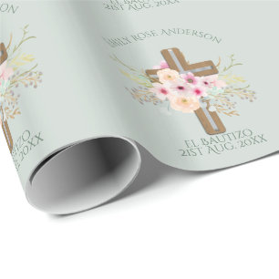 Papel De Presente Meninas Pink floral BAUTIZO Baptism Bautismo Namí