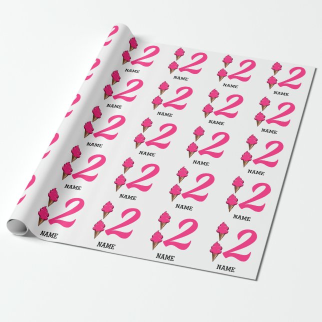 Papel De Presente Meninas Segundo Sorvete Rosa Festa de aniversário (Desenrolado)