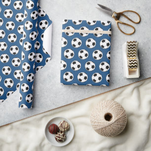 Papel De Presente Menino aniversário futebol moderno azul crianças
