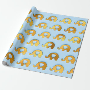Papel De Presente Menino azul branco do chá de fraldas dourado dos