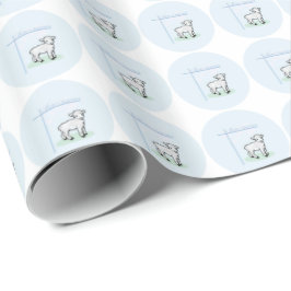 Papel De Presente Menino Azul do Batismo Cordeiro, Personalizável