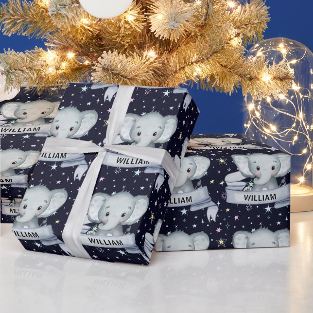 Papel De Presente Menino Bonito Elefante Nome Personalizado Stars Az (Feriados)
