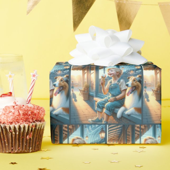 Papel De Presente Menino Comendo Um Cone Sorvete (Festa de aniversário)