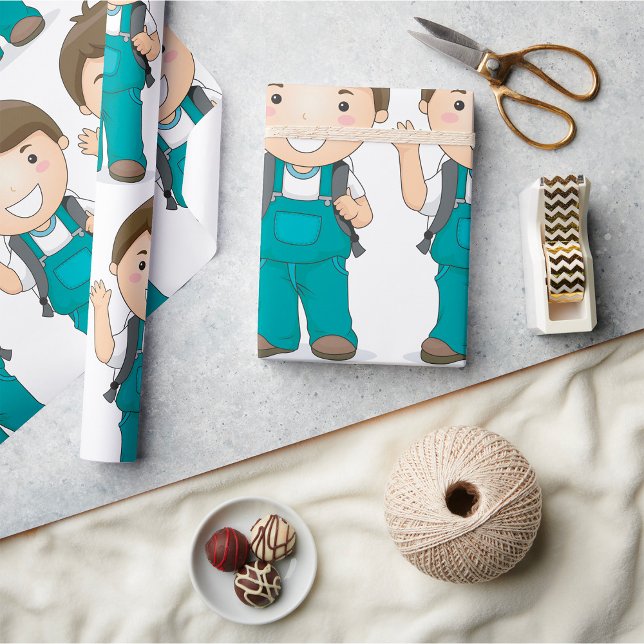 Papel De Presente Menino da Escola Sorridente com Mochila (Criador carregado)
