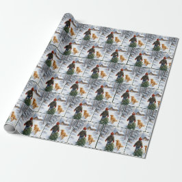 Papel De Presente Menino de Natal com Pinheiro e Cachorro