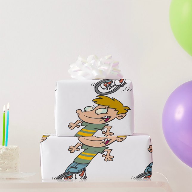 Papel De Presente Menino Engraçado Andando de Monociclo (Criador carregado)