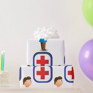 Papel De Presente Menino Ferido com Gesso no Braço Cruz Médica