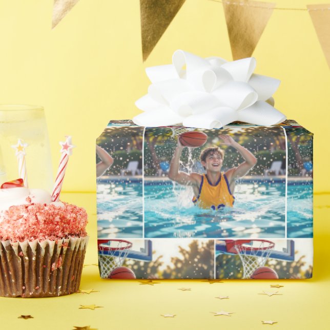 Papel De Presente Menino Jogando Basquete em uma Piscina (Festa de aniversário)