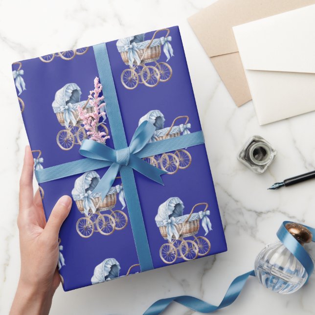 Papel De Presente Menino oh Menino Azul Carrinho de Bebê  (Presentear)