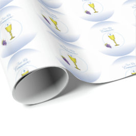Papel De Presente Menino Primeira Comunhão, Cálice com Hóstia e Uvas