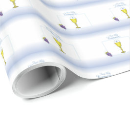 Papel De Presente Menino Primeira Comunhão, Cálice com Hóstia e Uvas